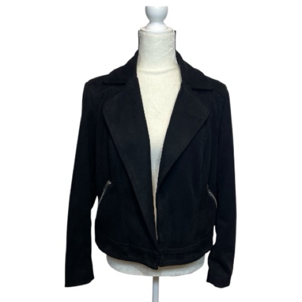 Philosophy Black Faux Suede Front Open Moto Jacket Petite Size Large